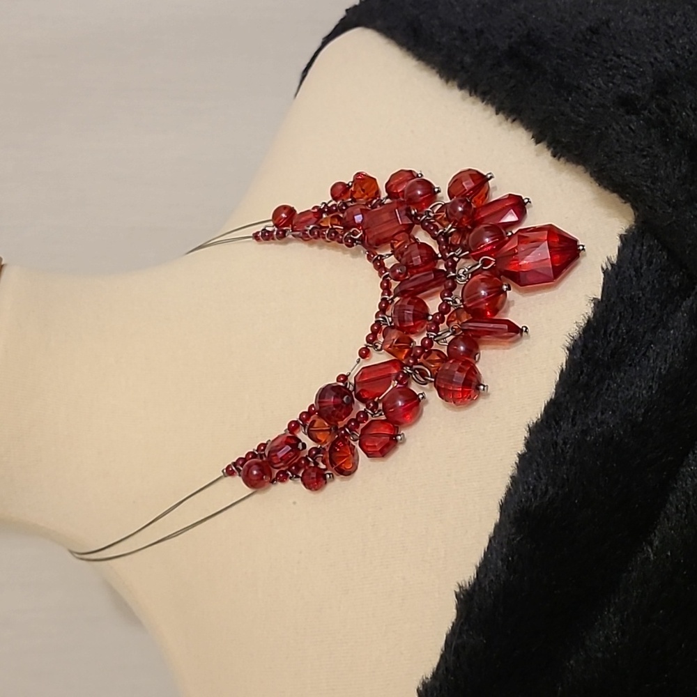 Dramatic Red Beaded Statement Necklace - image 2